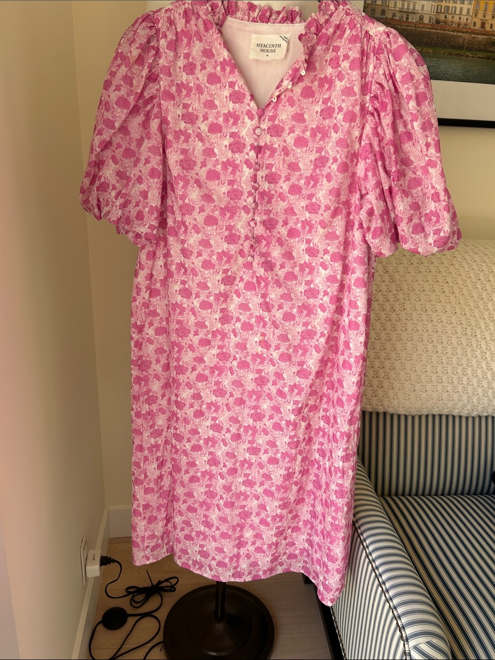 Tuckernuck Pink White Floral Puff-Sleeve Midi Dress